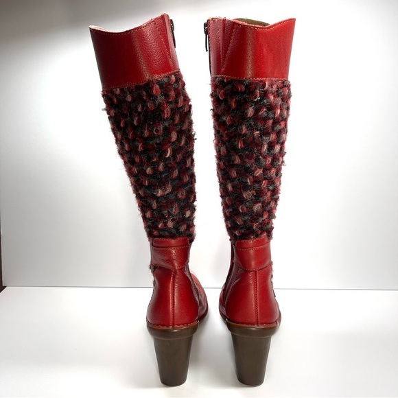 El Naturalista Women’s Red Leather Heeled Knit Boots Size EU 37 US 6.5 - Picture 4 of 12